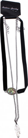 choker Flo staal/textiel zilver/zwart verstelbaar