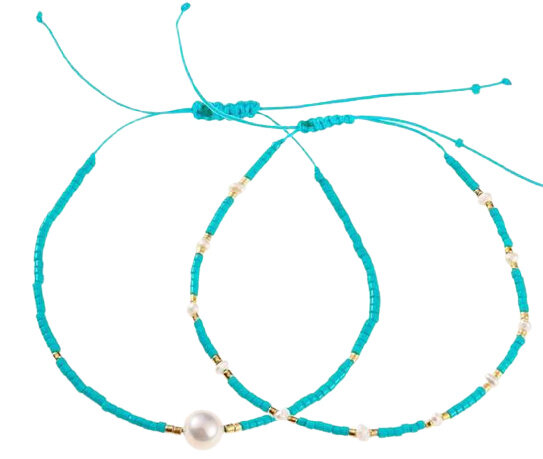 kralenarmband dames 6 cm touw turquoise verstelbaar