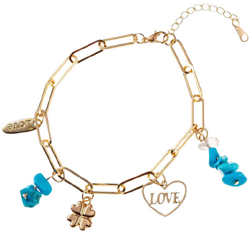 schakelarmband dames 6 cm RVS goud/blauw verstelbaar