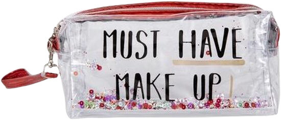 make-uptasje Must Have dames 16 x 7 cm transparant/rood