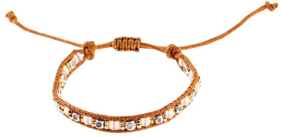 kralenarmband dames 6 cm touw bruin/wit