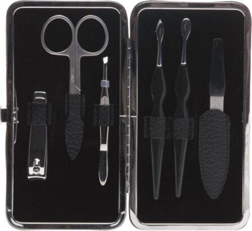 manicureset imitatieleer/RVS zwart/zilver 7-delig