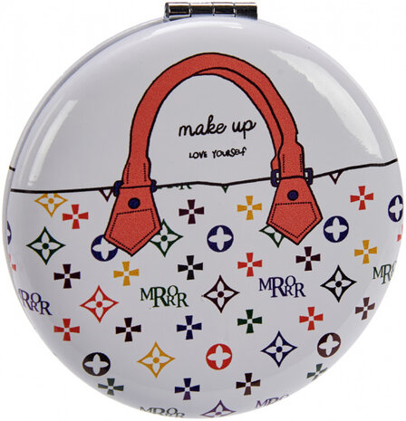 make-upspiegel tas rond 8 x 2,4 cm glas wit/oranje