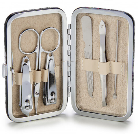 manicureset nagels 10,8 x 6 cm staal paars 7-delig