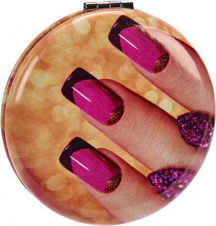make-upspiegel nagels rond 8 x 2,4 cm glas geel/roze