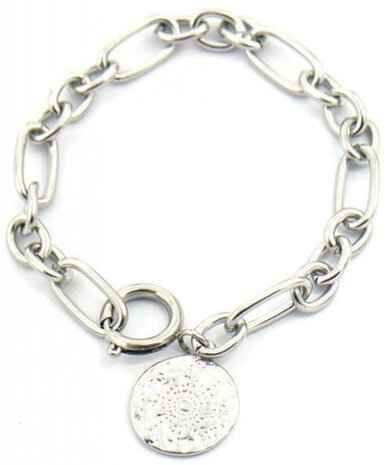 schakelarmband  Coin dames 16 cm RVS zilver