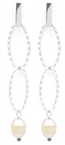 oorbellen Pearl dames 5 x 1,2 cm RVS zilver