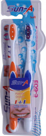 tandenborstelset 19 cm oranje/blauw/wit 2 stuks