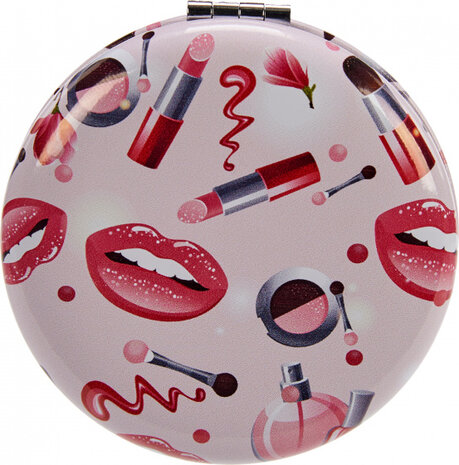 make-upspiegel lippen rond 8 x 2,4 cm glas roze/rood