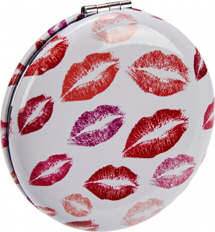 make-upspiegel lippen rond 8 x 2,4 cm glas rood/wit