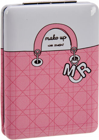 make-upspiegel tas rechthoek 8,5 cm&nbsp;glas wit/roze