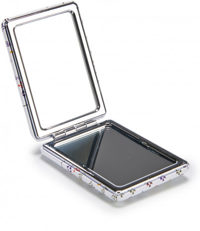 make-upspiegel tas rechthoek 8,5 cm&nbsp;glas wit/roze