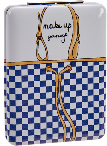 make-upspiegel tas rechthoek 8,5 cm&nbsp;glas wit/blauw