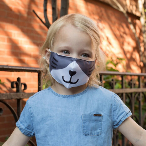 mondmasker Cat junior polyester grijs/wit one-size