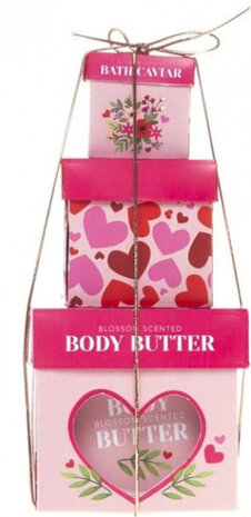 cadeauset Love Body Butter karton roze 3-delig