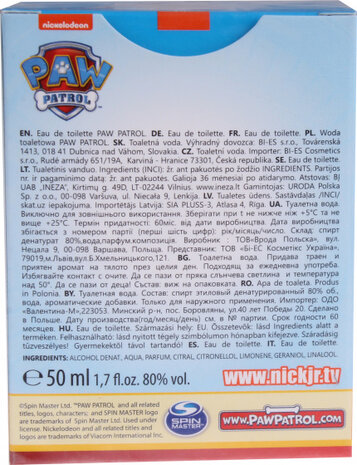 eau de toilette Paw Patrol 50 ml transparant
