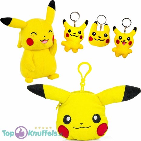 Pok&eacute;mon Pikachu Pluche Portemonnee + Pokemon Pikachu Pluche Knuffel 20 cm + Pikachu Sleutelhanger!  | Pokemon Pika Coin Purse | Speelgoed voor kinderen jongens meisjes