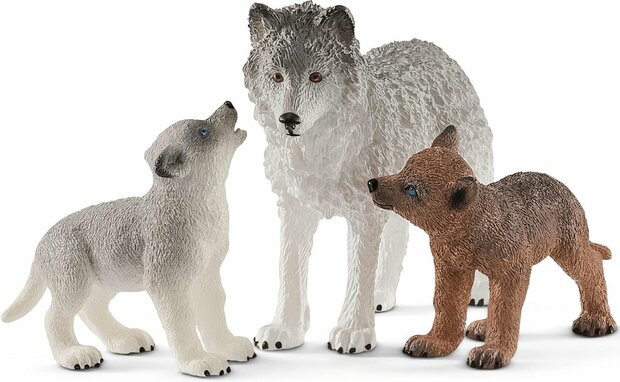 Schleich Moeder wolf met jongen 42472 - Speelfiguur - Wild Life - 11 x 10 x 6,5 cm