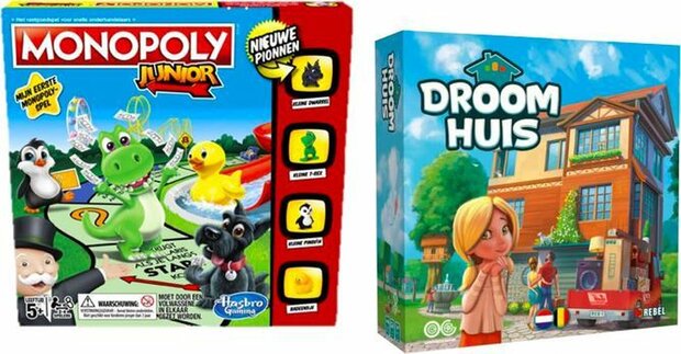 Kinderspelvoordeelset Droomhuis - Gezelschapsspel &amp; Monopoly Junior - Bordspel