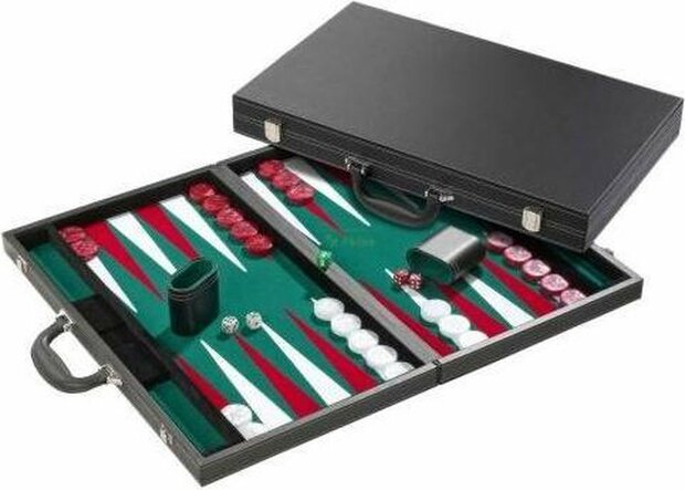 Backgammon Lion lederlook zwart/rood/ivoor 38cm