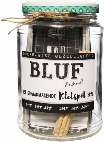 Klets spel Bluf kletspot - Tafelgesprekken - Kletspot - Decoratieve glazen pot