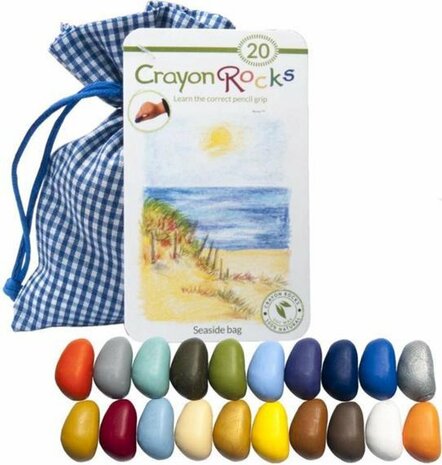 Crayon Rocks - ecologische niet giftige waskrijtjes, pengreep stimulerend - 20 kleuren in een blauw-wit geruiten zakje [zomer editie]