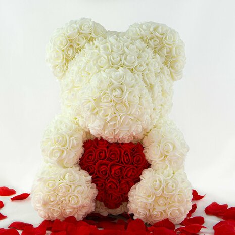 Cupido&rsquo;s Choice &reg; Rozen beer 40 cm &ndash; Rozen teddybeer &ndash; Rose Bear - Valentijn &ndash; Rozenbeer - Wit