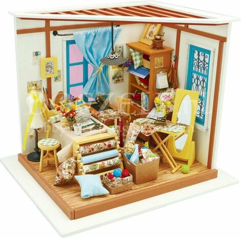 Robotime - DIY Dollhouse Kit-Lisa&#039;s Tailor with LED light - Houten Bouwpakket