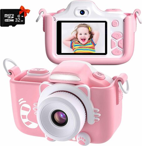 Kindercamera -Zinaps Kindercamera, digitale fotocamera, selfie en videocamera met 12 Megapixel / Dual Lens / 2 Inch scherm / 1080P HD / 256M TF-kaart, verjaardagscadeau voor kinderen- (WK 02127)