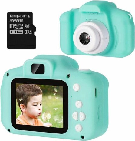 Digitale kindercamera groen / met videofunctie / incl. handig keycord / incl. Kingston 32GB MicroSD kaart