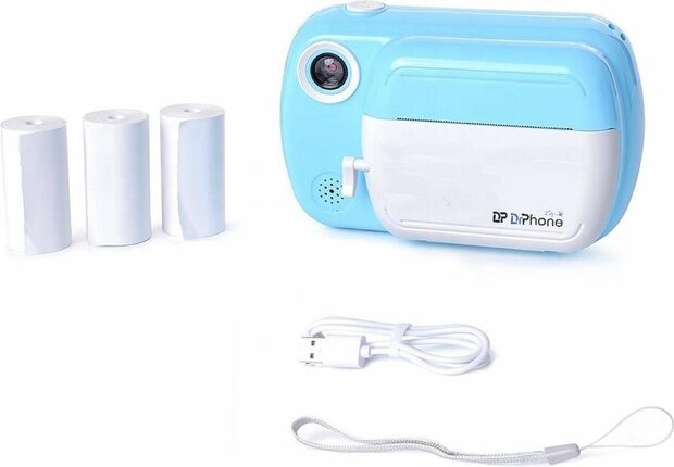 DrPhone PIX11 - Speelgoedcamera - Print Camera voor Kids- 1080P - 3.5 inch - Thermisch Fotopapier - Print Automatisch zwart en wit - Blauw/wit