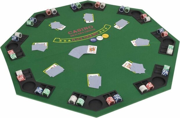Poker tafelblad voor 8 spelers (Incl speelkaarten en bewaardoos) achthoekig inklapbaar groen - Poker tafel