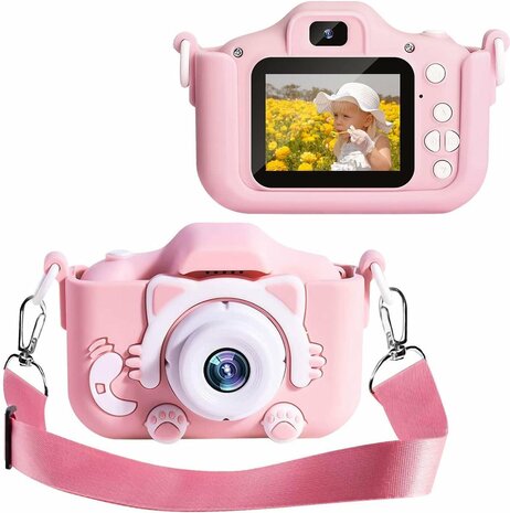 Digitale Kindercamera HD 1080p 32GB Inclusief Micro SD Kaart - Vlog Camera voor Kinderen - Roze