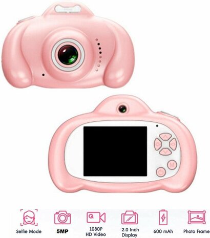 DrPhone PIXEL2 - Digitale KinderCamera + LED - Auto Focus &ndash; 1080P HD - Voor Kids &ndash; Roze