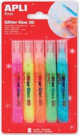 Apli glitterlijm fluo geassorteerde kleuren 5 stuks