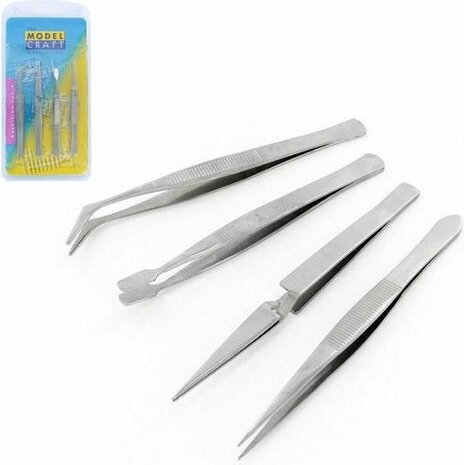 Stainless Steel Tweezers - Pincetten - 4x - PTW5000