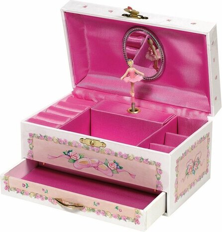 Muziekdoos: BALLERINA&#039;S Zwanenmeer L19x11x10cm, met lade, in doos, 3+