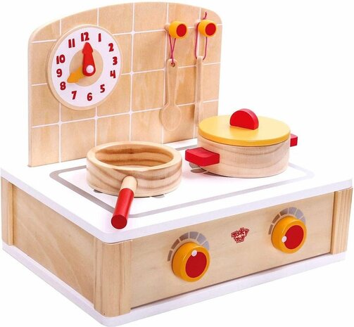 Tooky Toy Speelgoedfornuis Meisjes 30 Cm Hout Naturel 5-delig