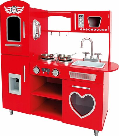 Bino Houten speelgoedkeuken 89 x 31 x 84 cm rood