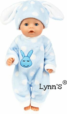 Poppenkleertjes | Geschikt voor Baby Born | Konijn onesie | Blauw | Pyjama