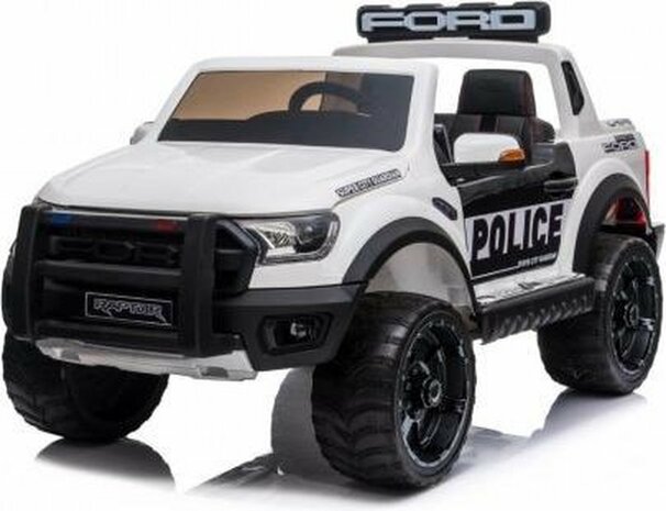 Elektrische Politie Kinderauto Ford Raptor 4x4 Wit 2 persoons 24V Met Afstandsbediening FULL OPTION