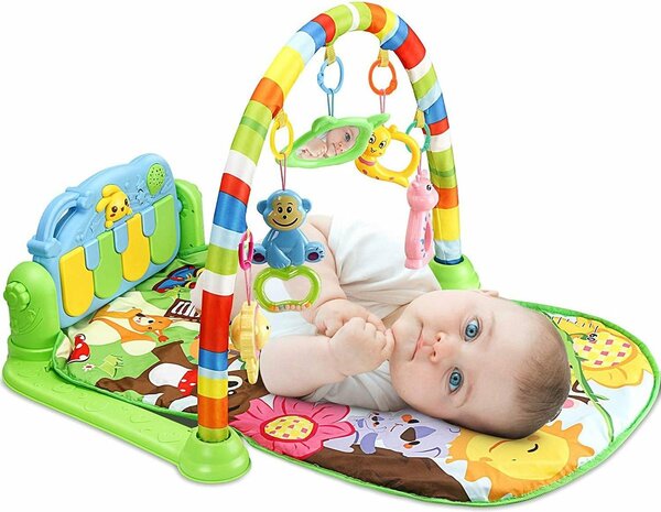 Babygym - Zinaps Music Activity Mat, Baby Play Mat, Fitness Crawling Mat met Soft Play Arch and Piano, Speel boog met 5 verwijderbare speelgoed van 0 maanden (groen) (WK 02129)