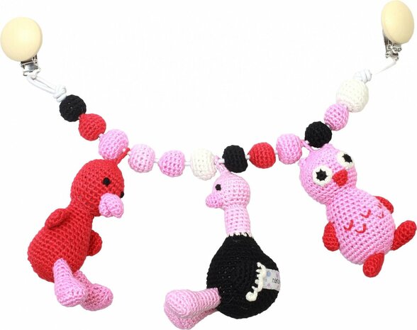 Naturezoo Kinderwagenspanner Dieren Gehaakt 40 Cm Rood/roze
