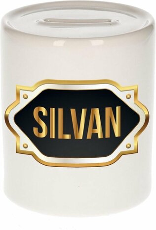 Silvan naam cadeau spaarpot met gouden embleem - kado verjaardag/ vaderdag/ pensioen/ geslaagd/ bedankt