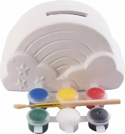 Spaarpot - Verf je eigen spaarpot - regenboog spaarpot - Paint Your Own Rainbow Bank-  Keramiek Verf je eigen Spaarpot 14.5x11x13 cm Regenboog