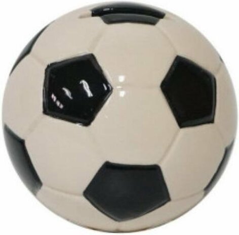 Spaarpot voetbal | porselein | &oslash; 11 cm | herbruikbaar | met slot | zwart wit