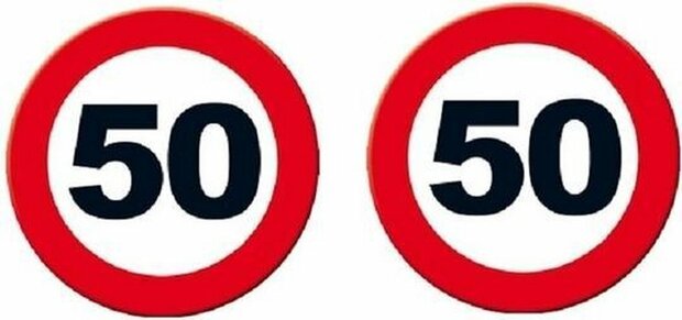 2x 50 Jaar verjaardag feestdecoratie verkeersbord 49 cm - Abraham/Sarah - Kartonnen muurborden/wandborden 50 jaar versiering