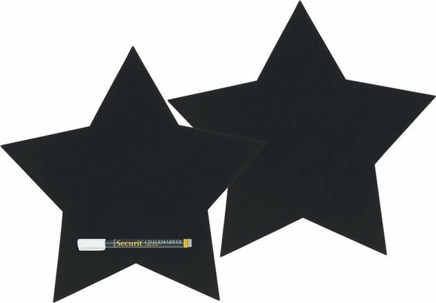 2x Zwarte sterren krijtborden 26 cm inclusief stift