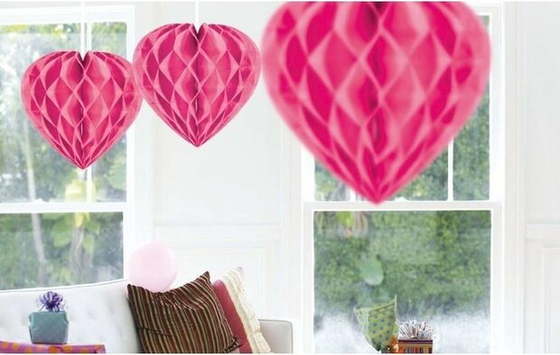 5x Hangende hartje deco bollen roze 30 cm