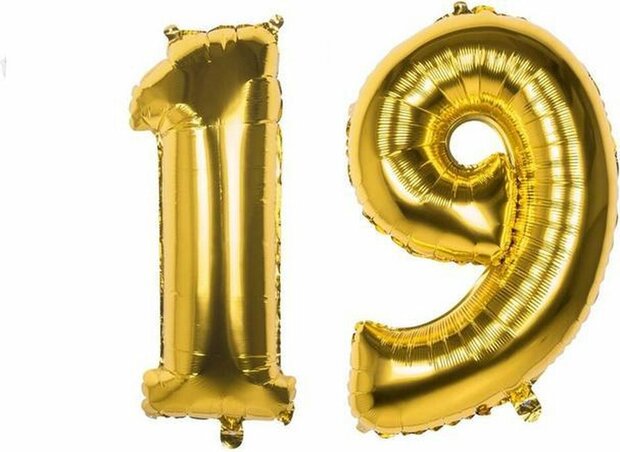 19 Jaar Folie Ballonnen Goud - Happy Birthday - Foil Balloon - Versiering - Verjaardag - Man / Vrouw - Feest - Inclusief Opblaas Stokje &amp; Clip - XXL - 115 cm